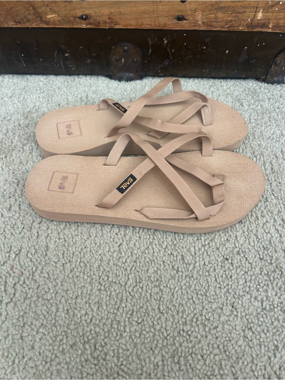 Teva  Beige Strappy Platform Sandals